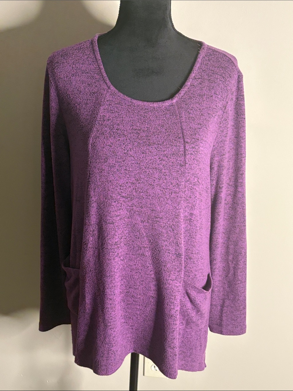Soft Surroundings Purple Heathered Scoop Neck Pullover